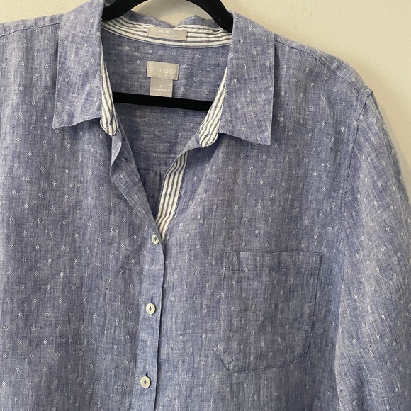 Chicos 100% Linen Patterned Button Up Shirt Blue XXL Capsule Basic Minimalist - Picture 5 of 10